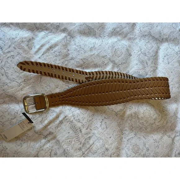 White House Black Market Faux Leather‎ Woven Belt S/P Gold Tone Buckle Vachetta - Picture 15 of 15